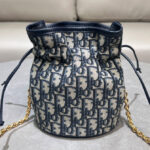 Christian Dior 30 Montaigne Mini Bucket Bag with Drawstring Dark Blue